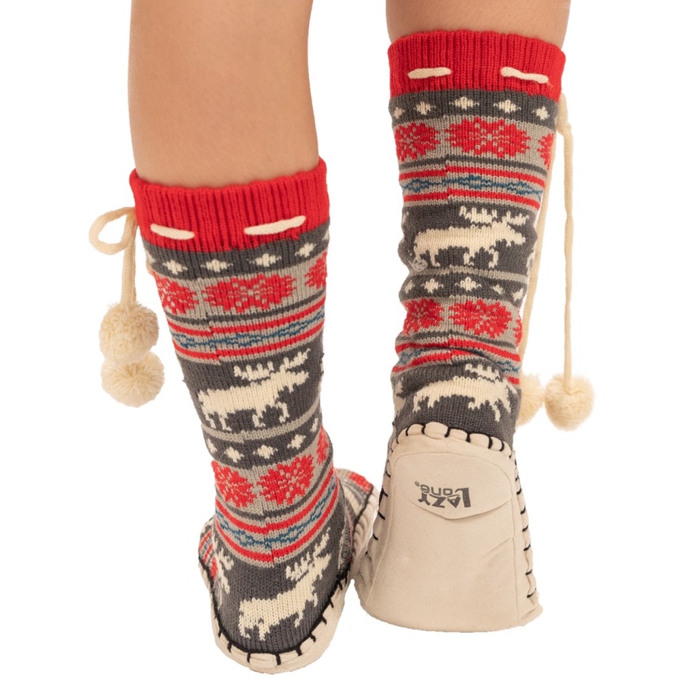 NWT LAZY ONE Moose Fair Isle Adult Mukluk Slipper, Sz L/XL